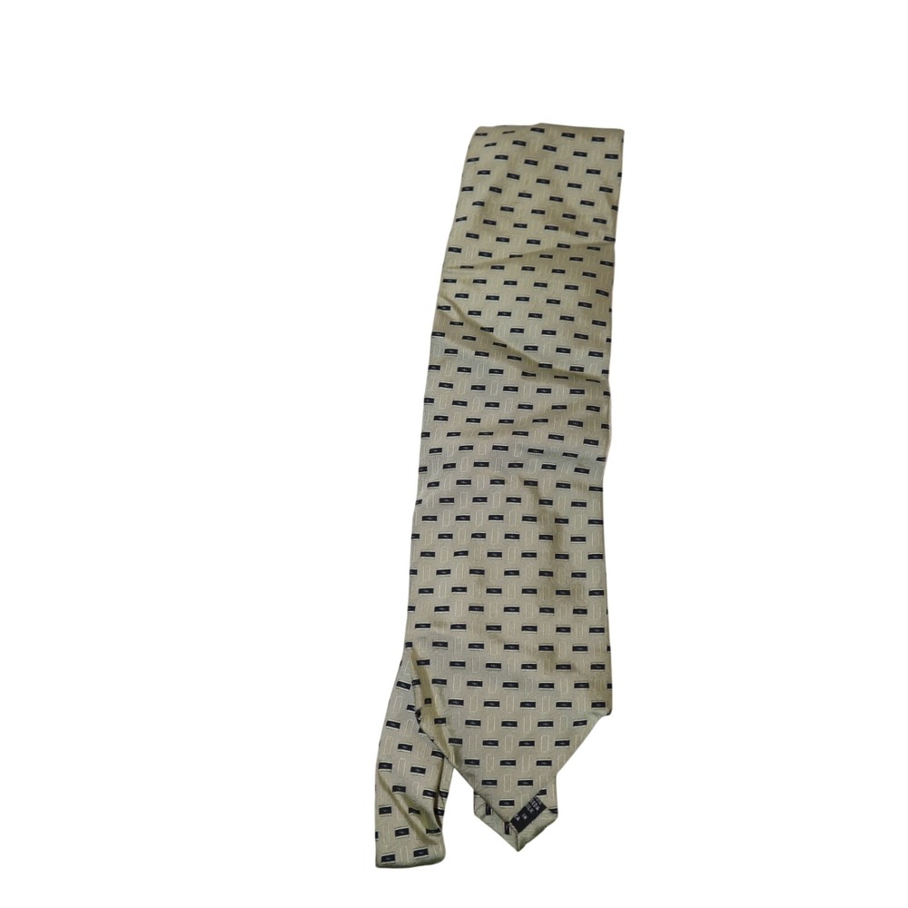 ROBERTO VILLINI Gray‎ Gold & Black Geometric Design Silk Tie Necktie